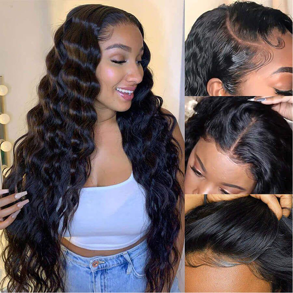 Aosun 13x4 Lace Frontal Wig Loose Wave Brazilian Human Hair Pre-Plucked Natural Hairline Front Lace Wigs