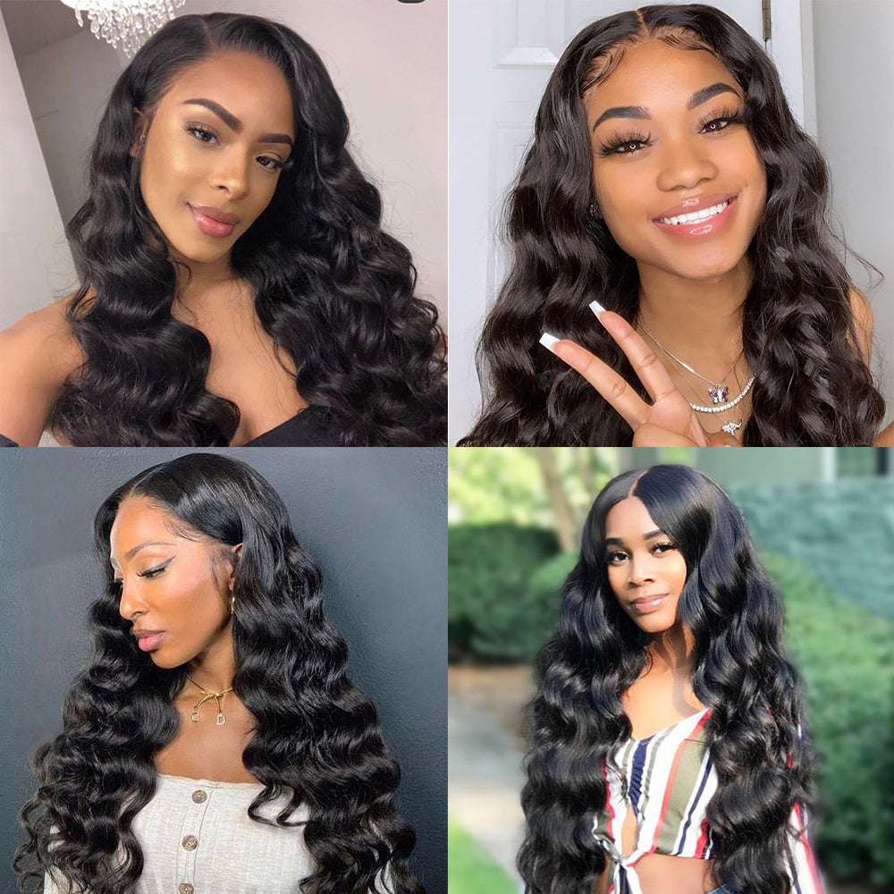 Aosun 13x4 Lace Frontal Wig Loose Wave Brazilian Human Hair Pre-Plucked Natural Hairline Front Lace Wigs