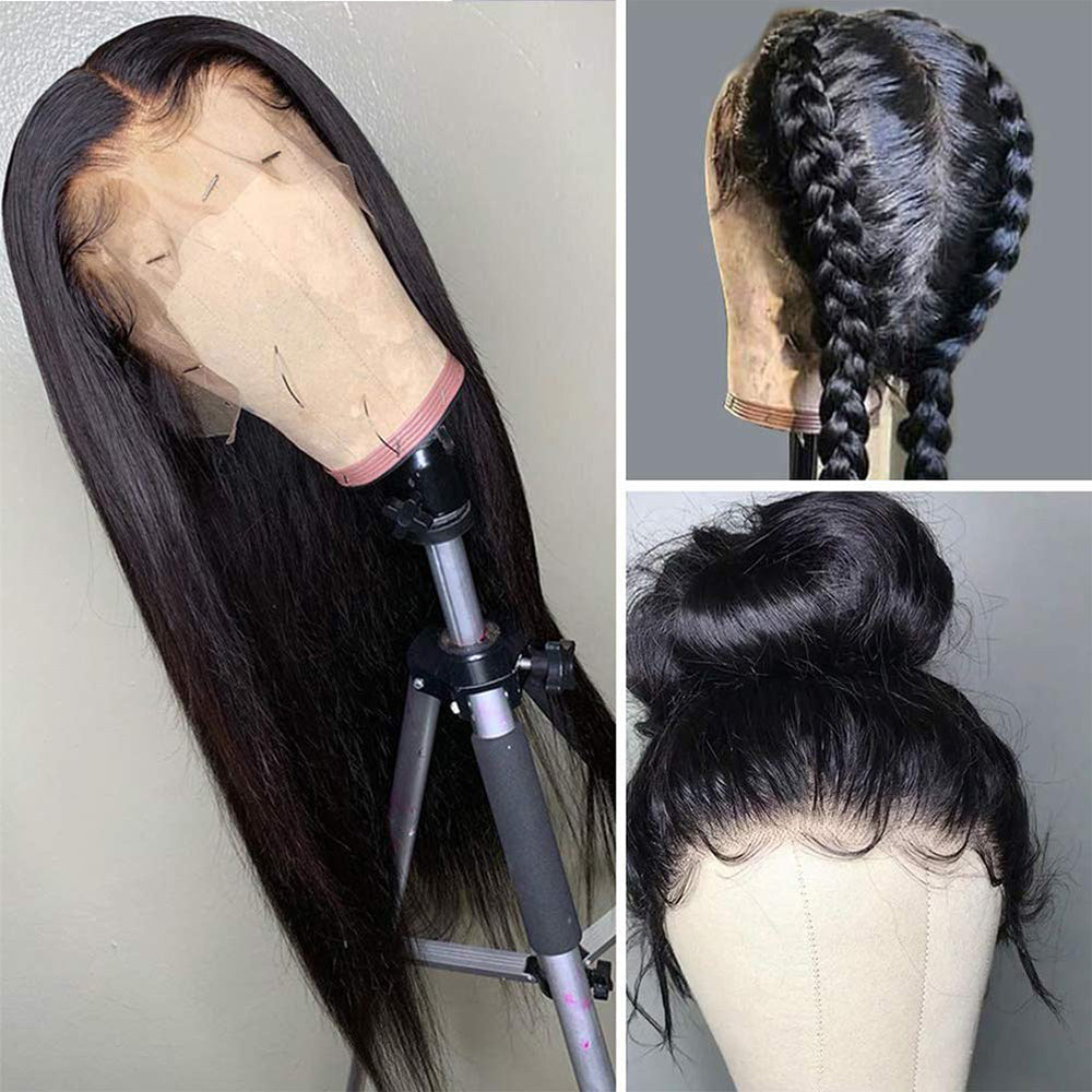 Aosun Hair 180% Density Virgin Peruvian Straight Human Hair Wigs for Black Women Natural Color Straight 4x4 Lace Closure Wig