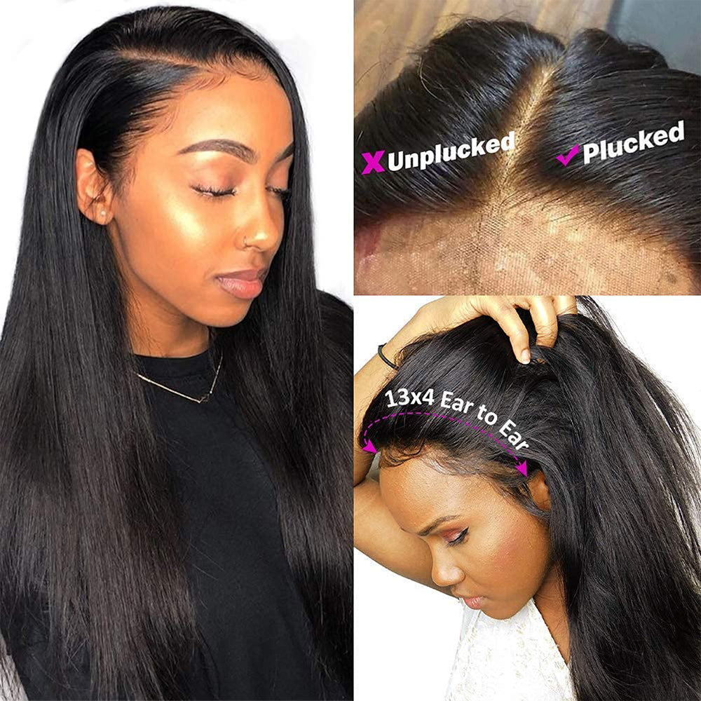 Aosun Hair Transparent Lace Front Wigs Human Hair 180% Density Pre Plucked with Baby Hair Peruvian Straight 13x4 Lace Frontal Wig Natural Color