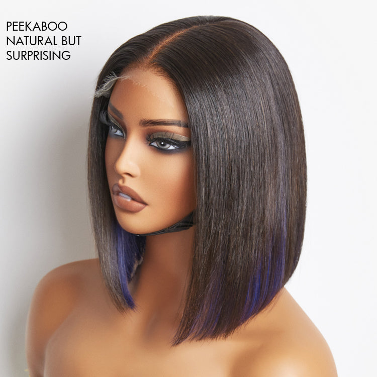 Limited Design | Peekaboo Purple Highlight Glueless 5x5 Closure HD Lace Bob Wig | Large & Small Cap Size