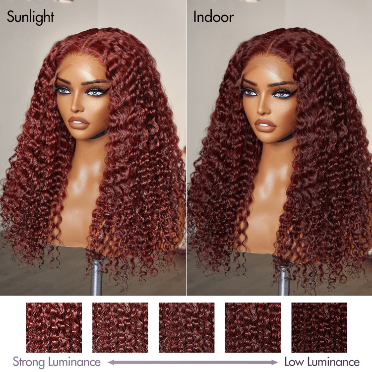 Dark Reddish Brown Fluffy Deep curly Wave Glueless 5x5 Closure Lace Wig