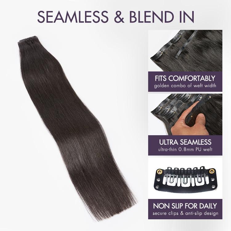 Ultra Natural Seamless Yaki Straight Clip in Human Hair Extensions Hair Pieces 135g 9pcs / 7pcs with Free Gift