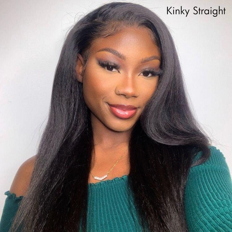 Natural Kinky Straight / Yaki Straight Glueless 5x5 Closure HD Lace Long Wig 100% Human Hair Pre-Cut Lace