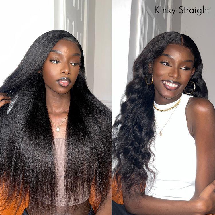 Natural Kinky Straight / Yaki Straight Glueless 5x5 Closure HD Lace Long Wig 100% Human Hair Pre-Cut Lace