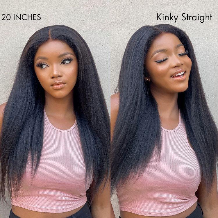 Natural Kinky Straight / Yaki Straight Glueless 5x5 Closure HD Lace Long Wig 100% Human Hair Pre-Cut Lace