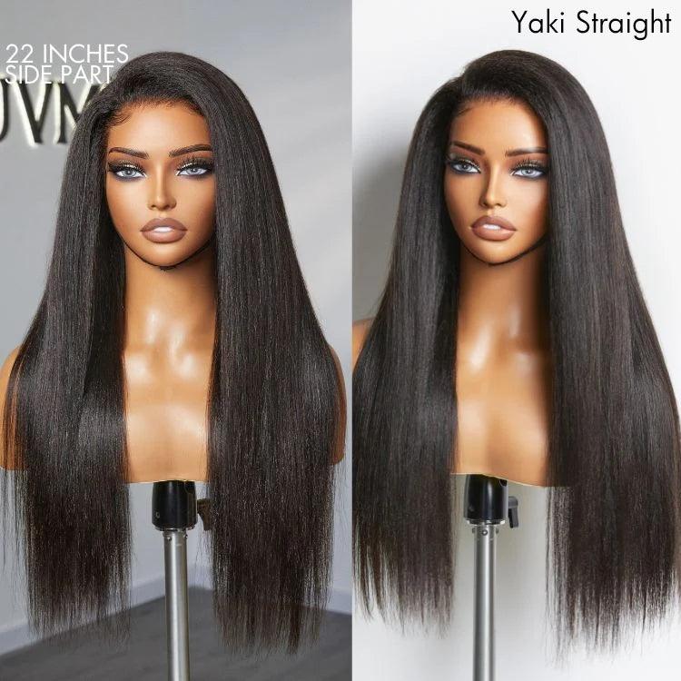 Natural Kinky Straight / Yaki Straight Glueless 5x5 Closure HD Lace Long Wig 100% Human Hair Pre-Cut Lace