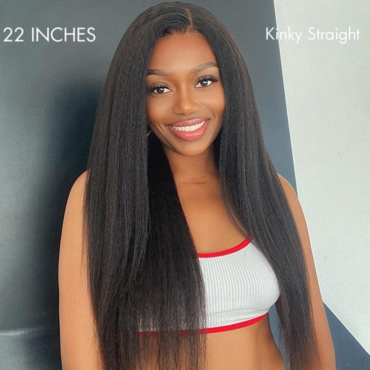 Natural Kinky Straight / Yaki Straight Glueless 5x5 Closure HD Lace Long Wig 100% Human Hair Pre-Cut Lace