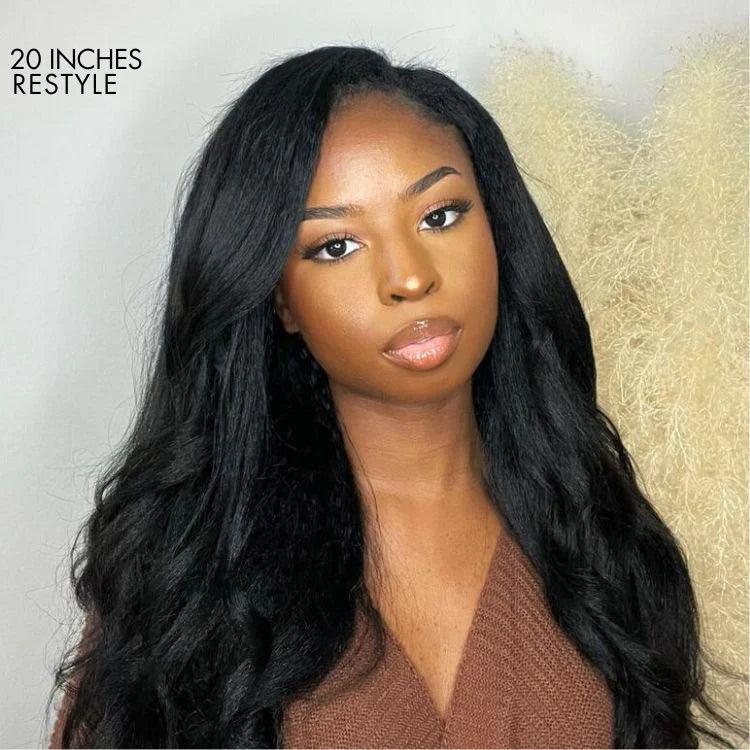 Natural Kinky Straight / Yaki Straight Glueless 5x5 Closure HD Lace Long Wig 100% Human Hair Pre-Cut Lace