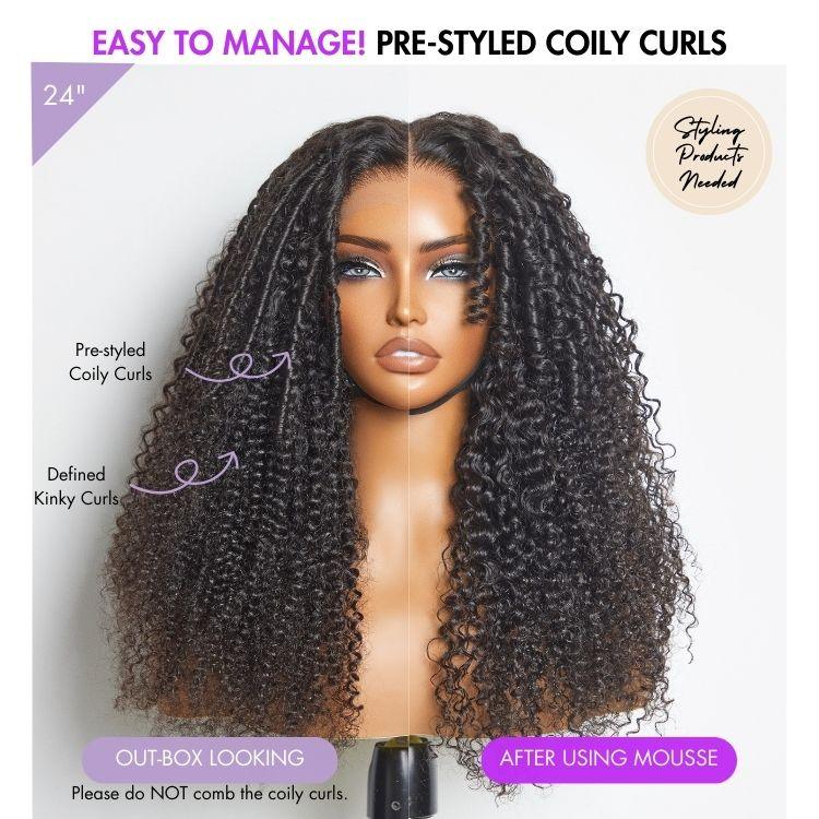 Go Natural Ease | Pre-styled Coils with Kinky Curly Glueless 5x5 Closure Lace Long Curly Wig