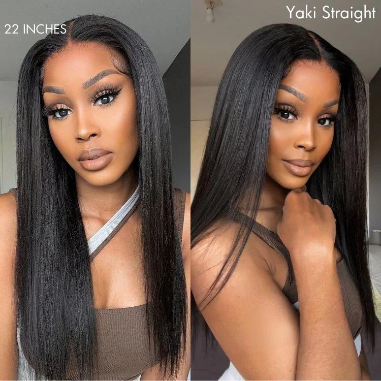 Natural Kinky Straight / Yaki Straight Glueless 5x5 Closure HD Lace Long Wig 100% Human Hair Pre-Cut Lace