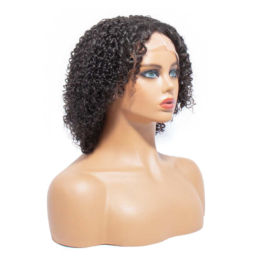 13x1 Lace Front Wig Kinky Curly Bob Wig With 150% Density Natural Black Color Human Hair Short Curly Wigs with Baby Hair