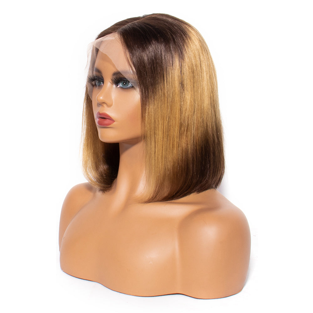 100% Human Hair Straight Bob Wig 13x4 Front Lace Wig T1b/30/1b Color