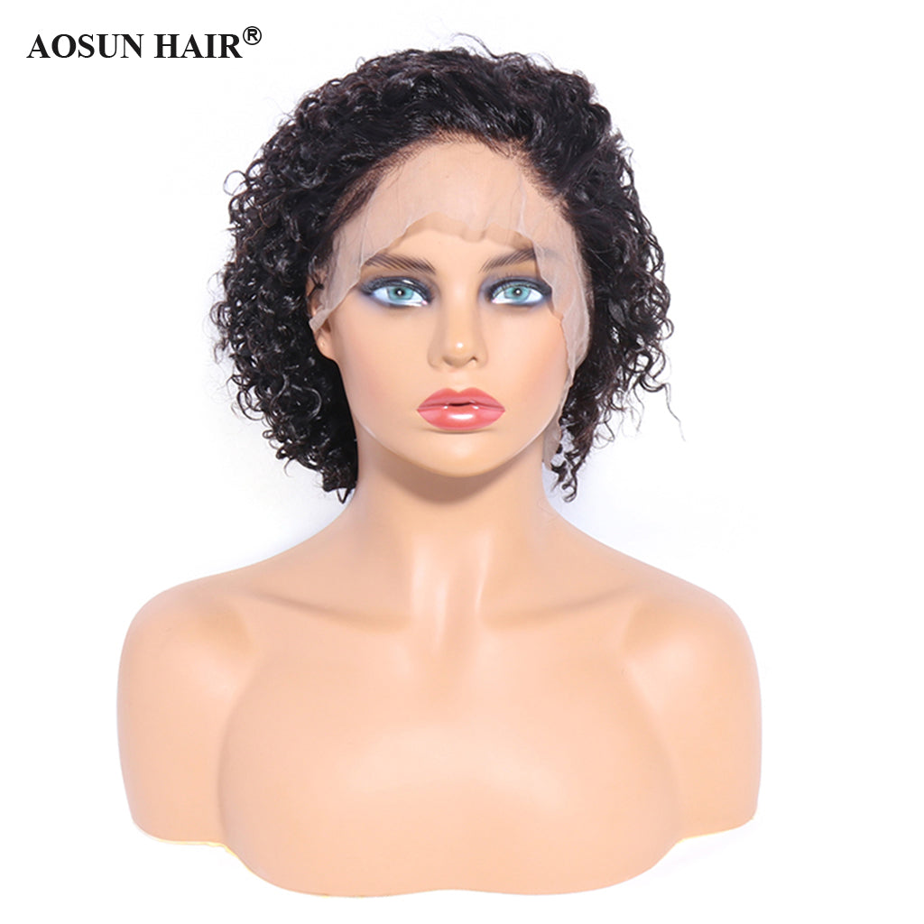 Aosun Curly Pixie Cut Wig For Black Women Human Hair Wigs Bob 13x4 Lace Wigs