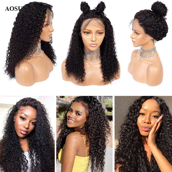 150% 13x6 Lace Wig Kinky Curly Virgin Human Hair Wigs Pre Plucked with Baby Hair