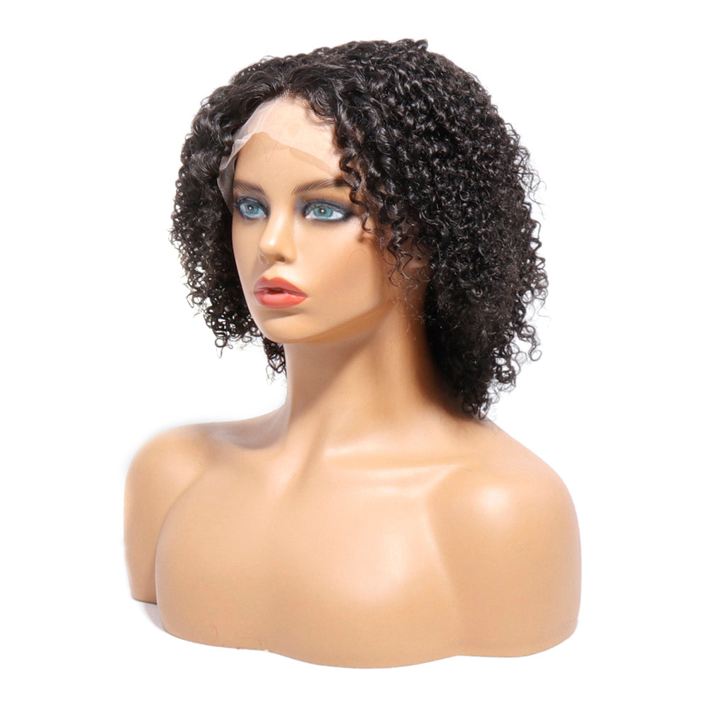 13x1 Lace Front Wig Kinky Curly Bob Wig With 150% Density Natural Black Color Human Hair Short Curly Wigs with Baby Hair