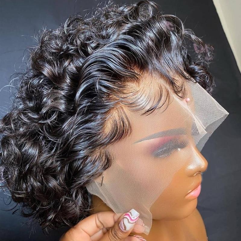 Pixie Cut Wig Short Curly Human Hair Wigs, Pixie Curl Lace Front Wigs