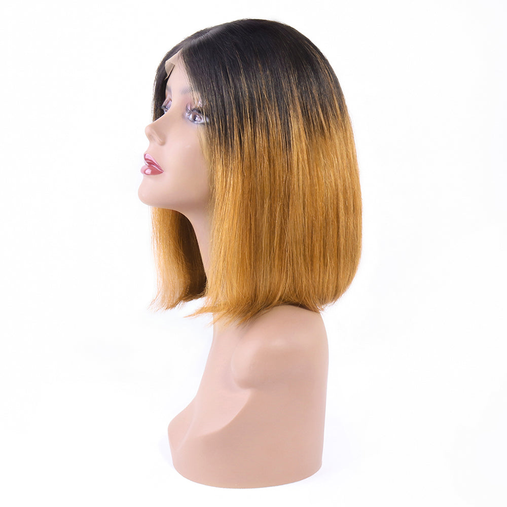 Aosun Straight Lace Closure Wig 150% Density Brazilian Human Hair BOB Wigs with Ombre Color 1b/30