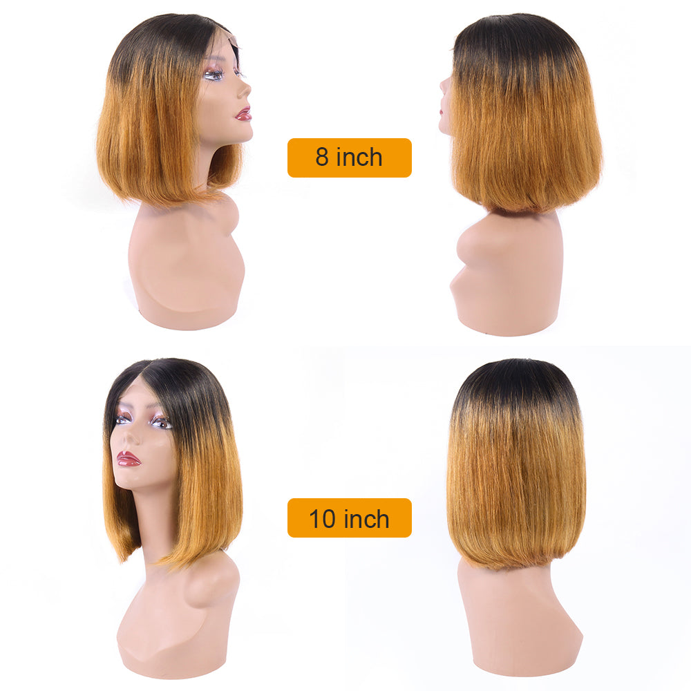 Aosun Straight Lace Closure Wig 150% Density Brazilian Human Hair BOB Wigs with Ombre Color 1b/30