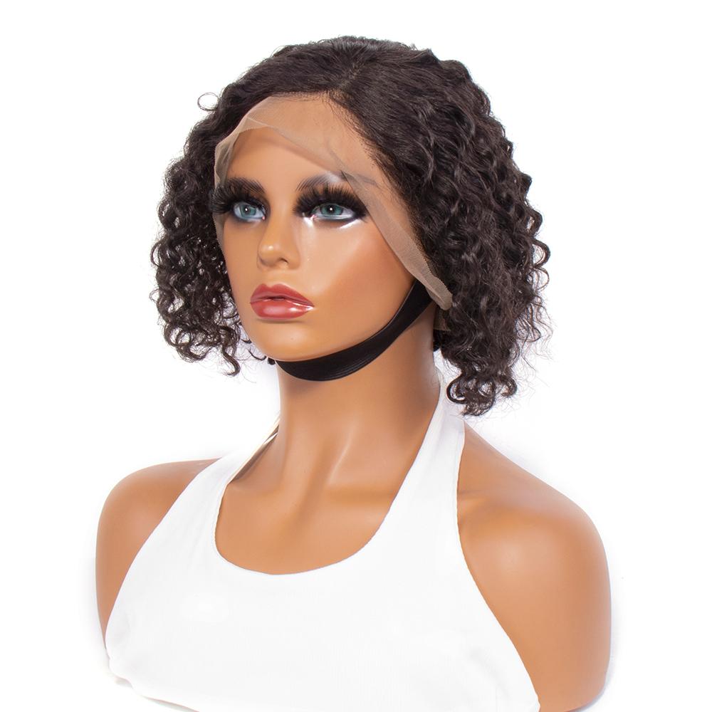 Short Curly Human Hair Wig 13x4 Transparent Lace Wig