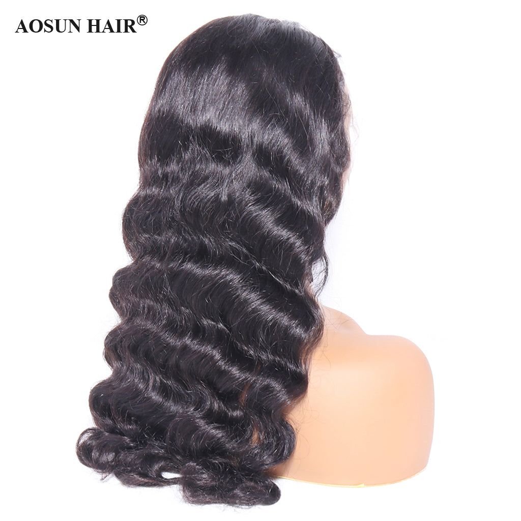 Aosun 13x4 Lace Frontal Wig Loose Wave Brazilian Human Hair Pre-Plucked Natural Hairline Front Lace Wigs