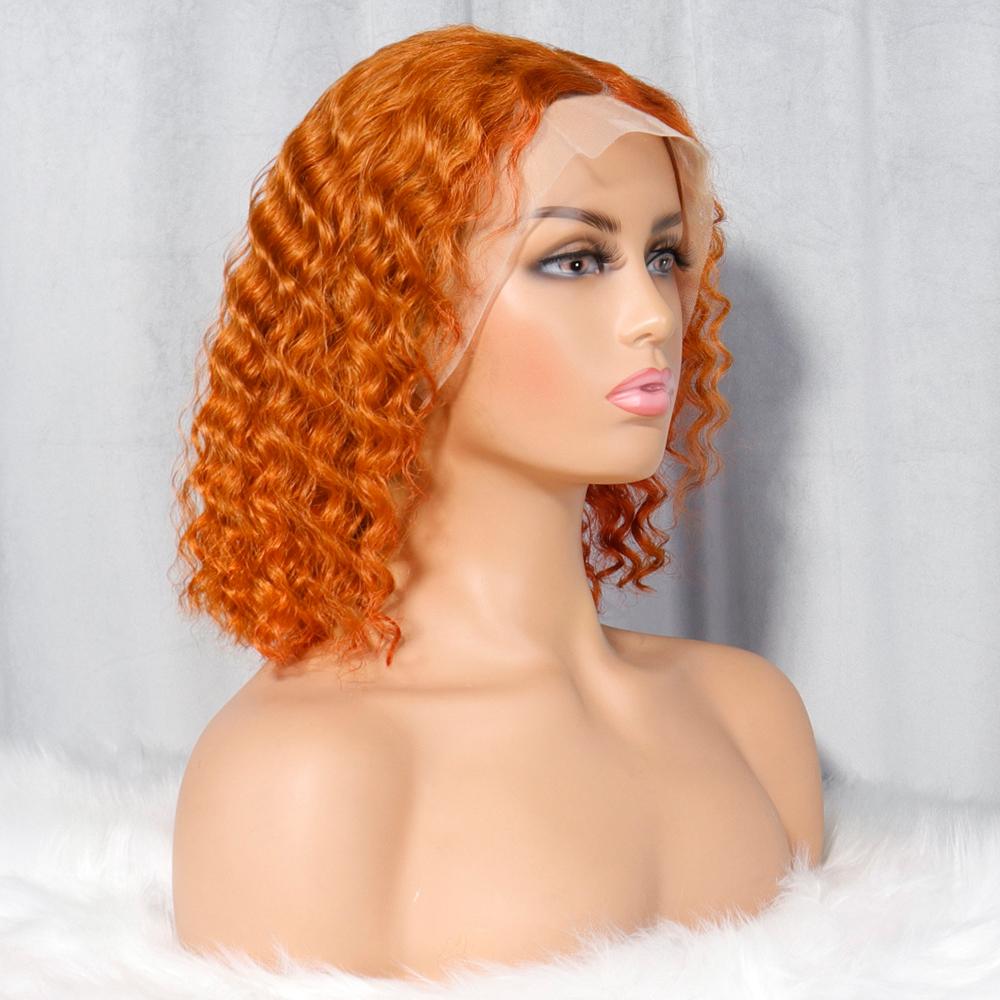 Deep Wave Bob Wig Color #350 Ginger Color 13x4 Front Lace Human Hair Wig