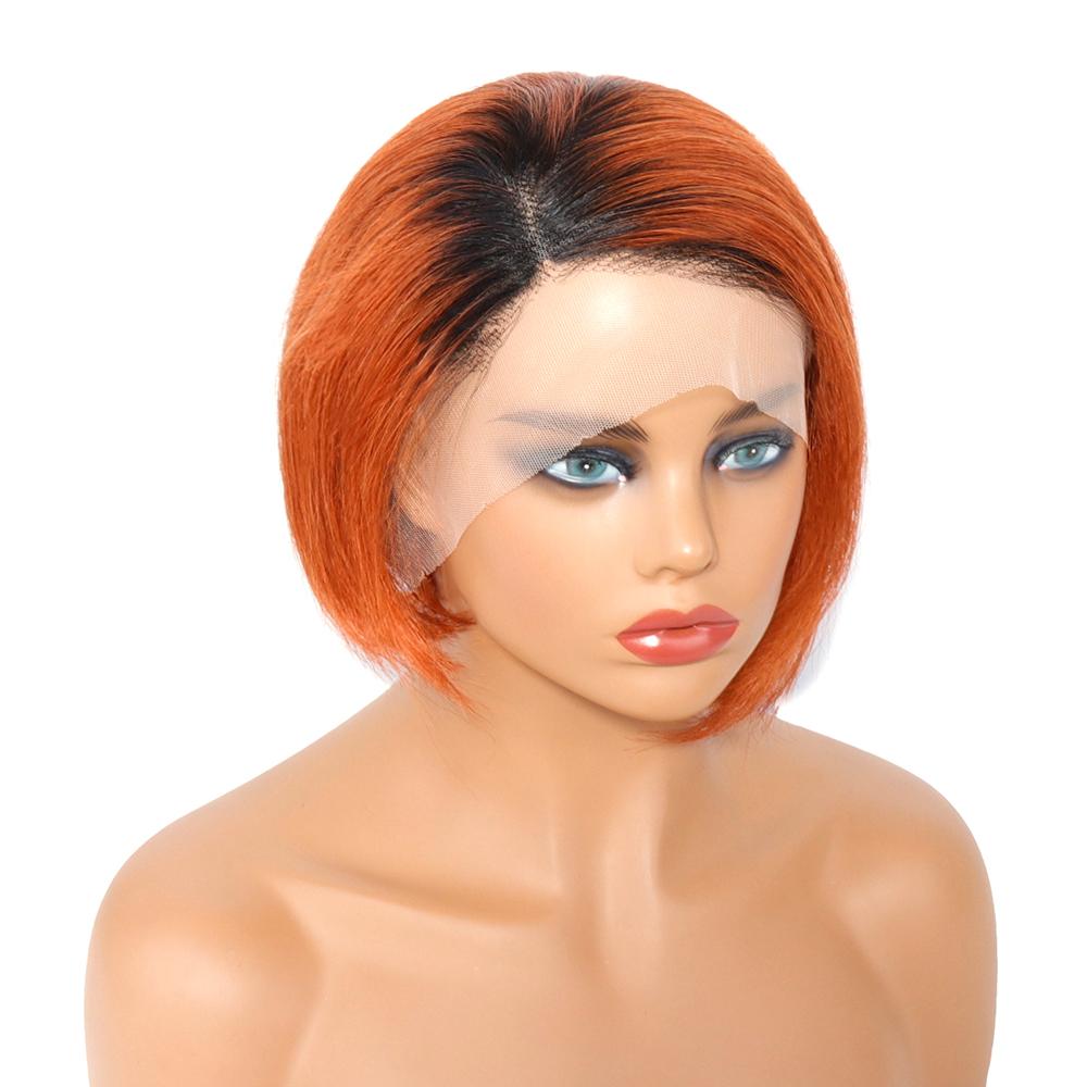 T1b/350 Color Pixie Cut Straight Human Hair Wig 13x4 Frontal Lace Wigs