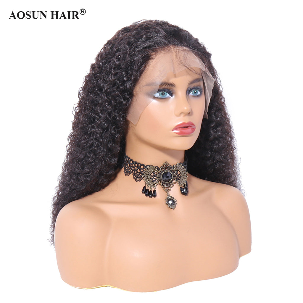 150% 13x6 Lace Wig Kinky Curly Virgin Human Hair Wigs Pre Plucked with Baby Hair