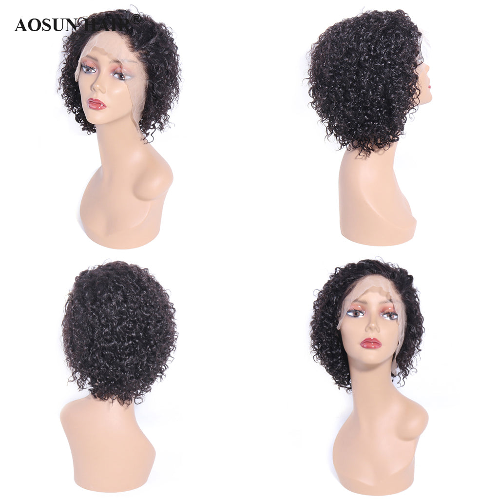 Aosun Curly Pixie Cut Wig For Black Women Human Hair Wigs Bob 13x4 Lace Wigs