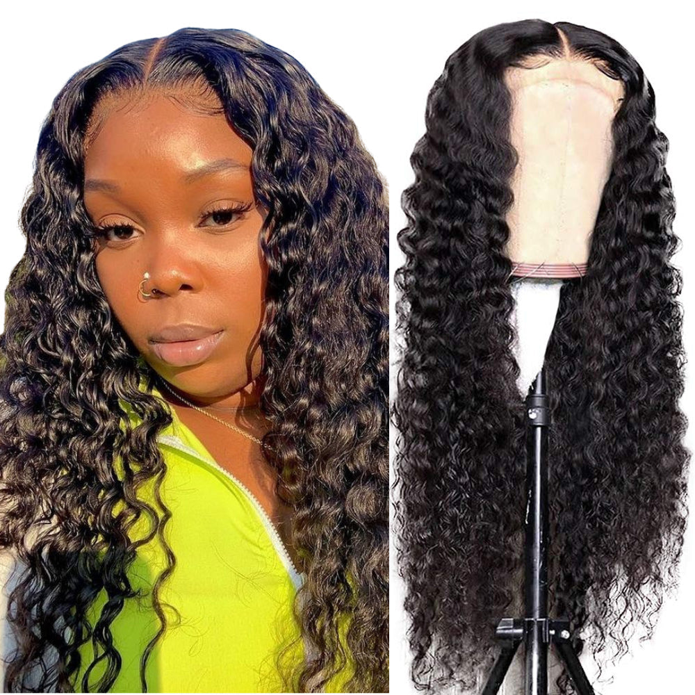 Deep Wave Lace Closure Human Hair Wigs 4x4 Pre Plucked Curly Wigs For Black Women