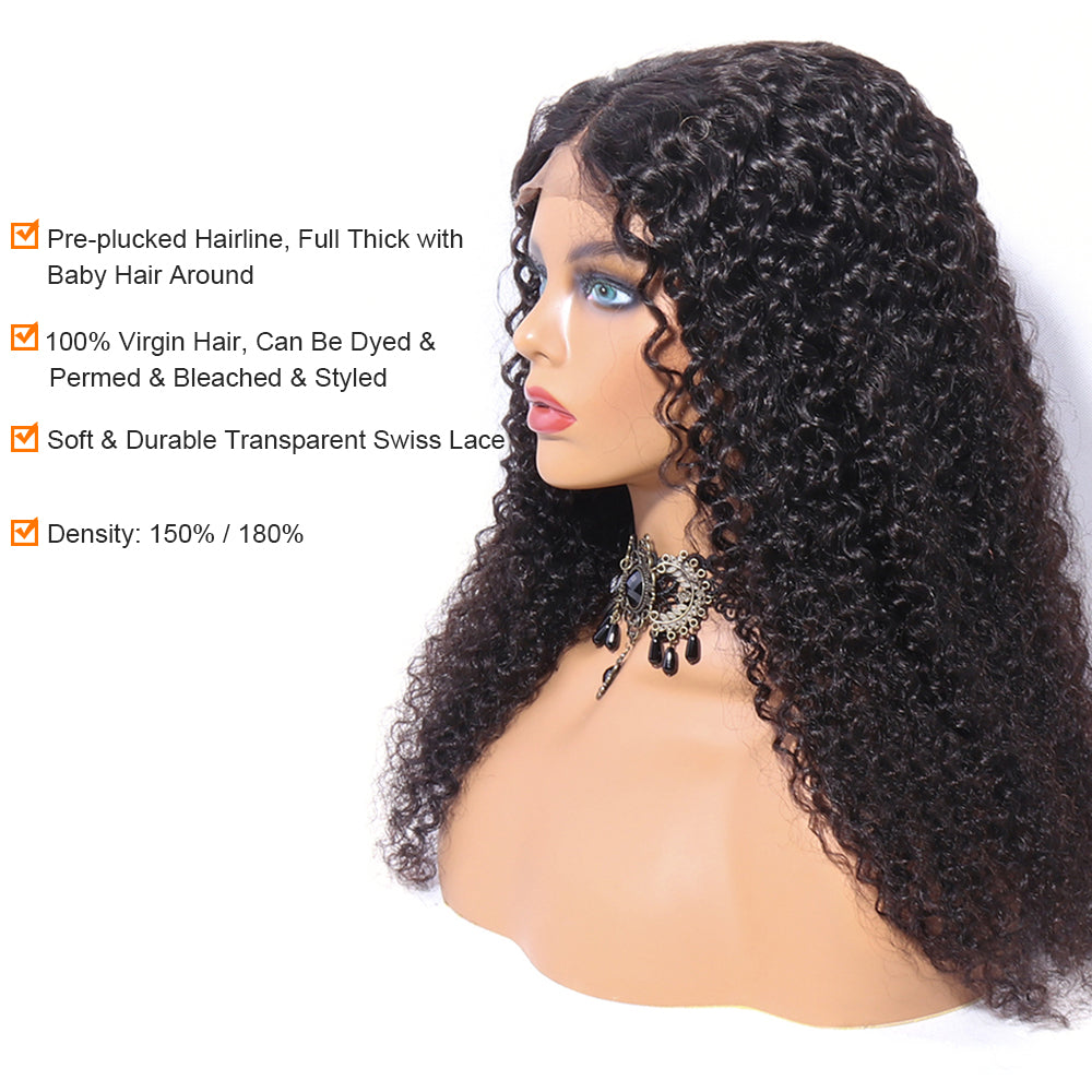 180% Preplucked 4x4 Kinky Curly Lace Front Human Hair Wigs With Baby Hair Lace Closure Wig