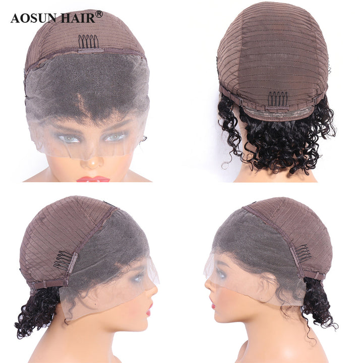 Aosun Curly Pixie Cut Wig For Black Women Human Hair Wigs Bob 13x4 Lace Wigs