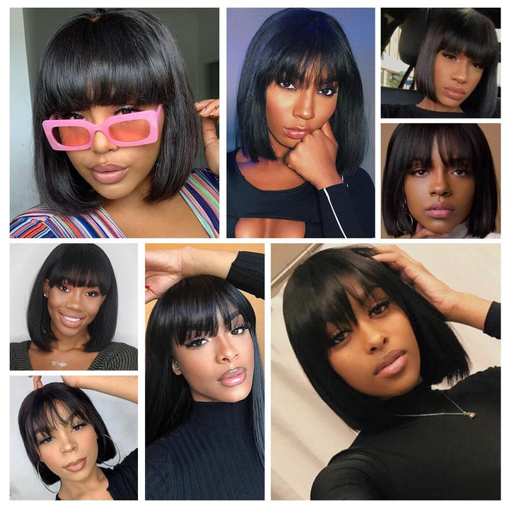 Silky Straight Human Hair 13x4 Transparent Full Frontal Lace Bob Wig With Bangs