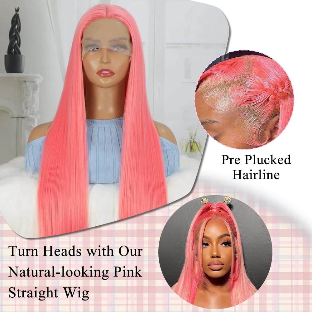 MUGOHK Pink Lace Front Wig  DOLLEDBYSARAH  20 Inch 13x4 Cotton Candy Pink Straight HD Lace Frontal Wig DOLLEDBYSARAH  Pre Plucked with Baby Hair Bubblegum Pink Lace...