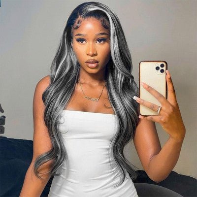 Ombre Grey Color 100% Human Hair Wig Transparent 13x4 Lace Front Wig