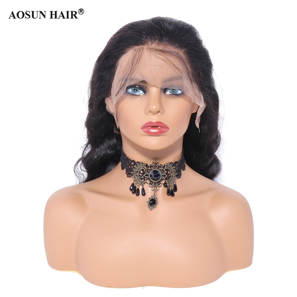 Aosun 13x4 Lace Frontal Wig Loose Wave Brazilian Human Hair Pre-Plucked Natural Hairline Front Lace Wigs