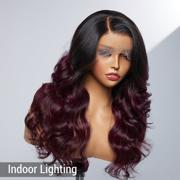 Limited Design | Alyssa Cabernet Ombre Glueless 13x4 Frontal Lace Right Side Part Long Wig | Large & Small Cap Size