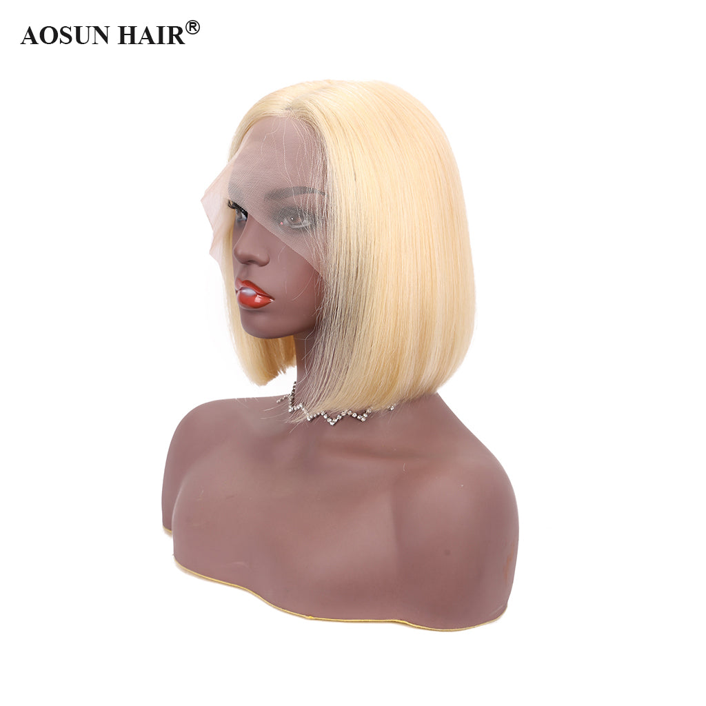 #613 Blonde Silky Straight Bob Wig T-Part Lace Human Hair Wig