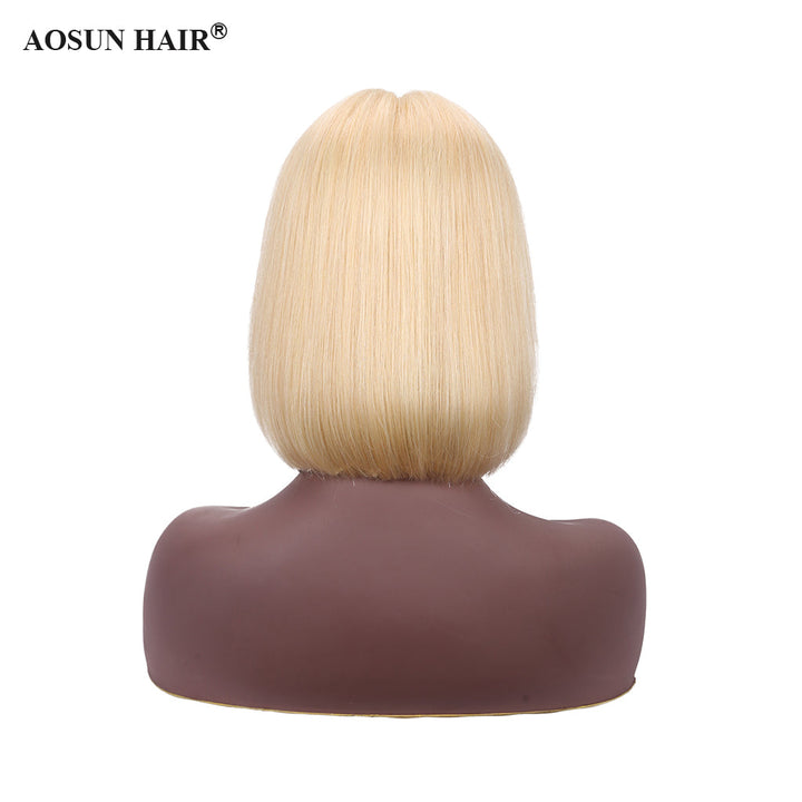 #613 Blonde Silky Straight Bob Wig T-Part Lace Human Hair Wig