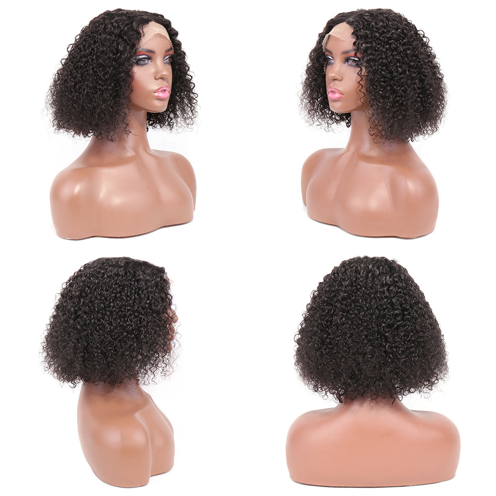 180% Short Curly Bob Wig Lace Front Human Hair Wigs Transparent Lace T Part Kinky Curly Human Hair Wig