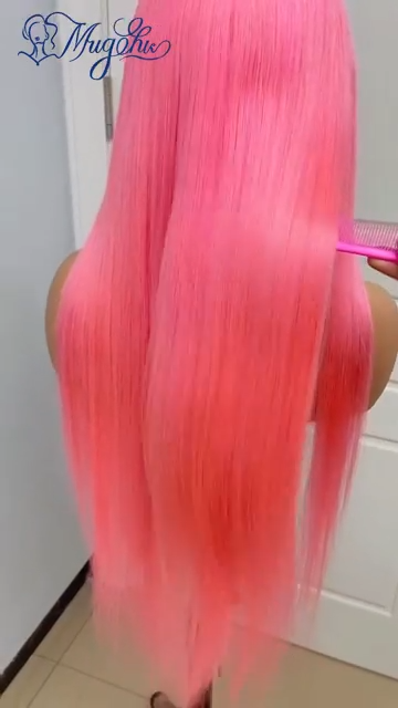 MUGOHK Pink Lace Front Wig  DOLLEDBYSARAH  20 Inch 13x4 Cotton Candy Pink Straight HD Lace Frontal Wig DOLLEDBYSARAH  Pre Plucked with Baby Hair Bubblegum Pink Lace...