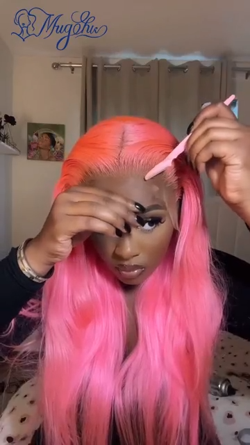 MUGOHK Pink Lace Front Wig  DOLLEDBYSARAH  20 Inch 13x4 Cotton Candy Pink Straight HD Lace Frontal Wig DOLLEDBYSARAH  Pre Plucked with Baby Hair Bubblegum Pink Lace...